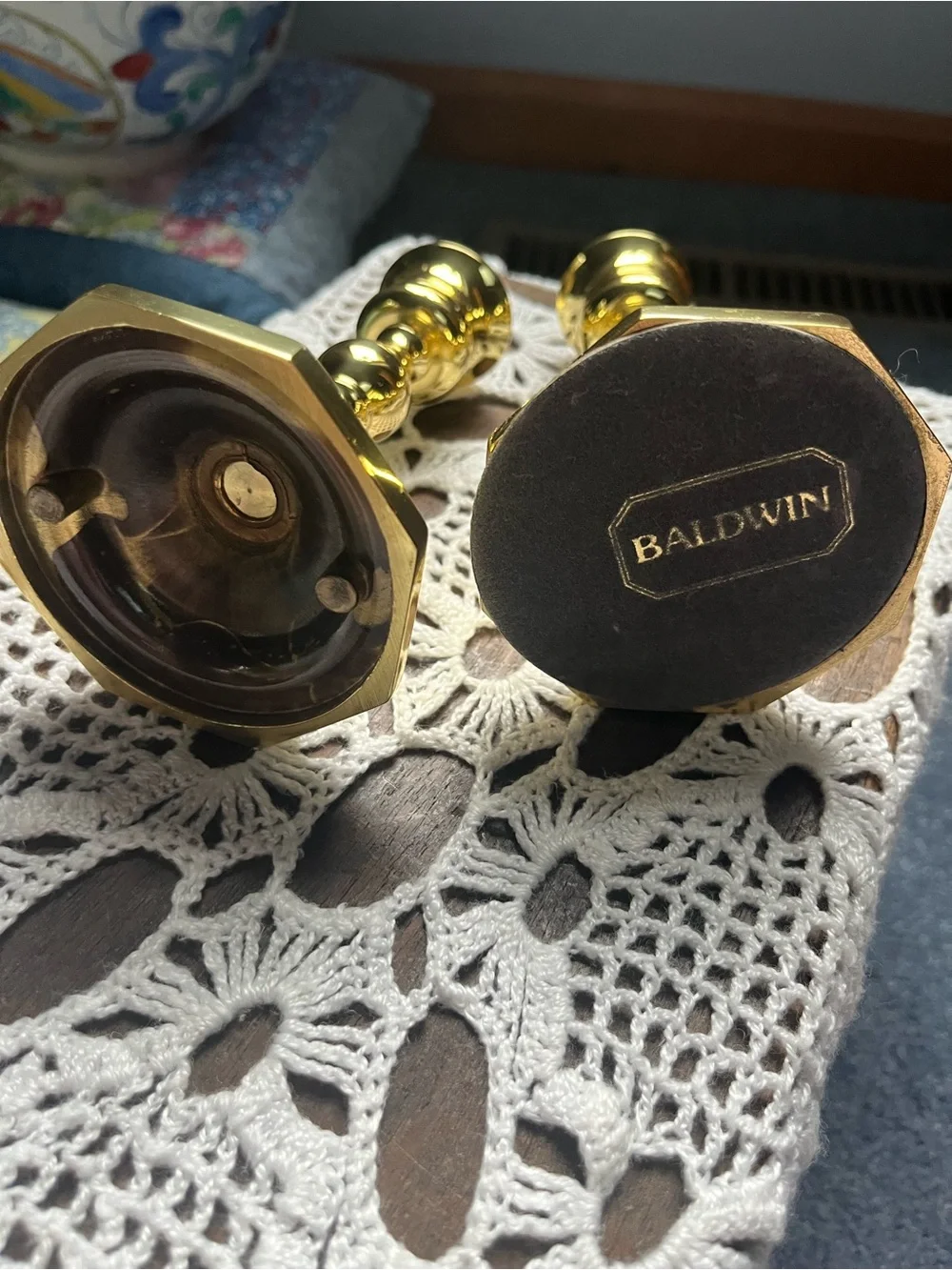 Pair of Elegant Baldwin candlesticks w: Glass fluted peg votives